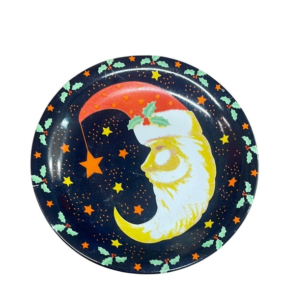 Vintage Celestial Crescent Moon Santa Hat Christmas‎ Holiday Plate - Picture 1 of 7